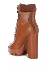 High Heel Lace-Up Biker Boot in tan brown