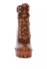 High Heel Lace-Up Biker Boot in tan brown