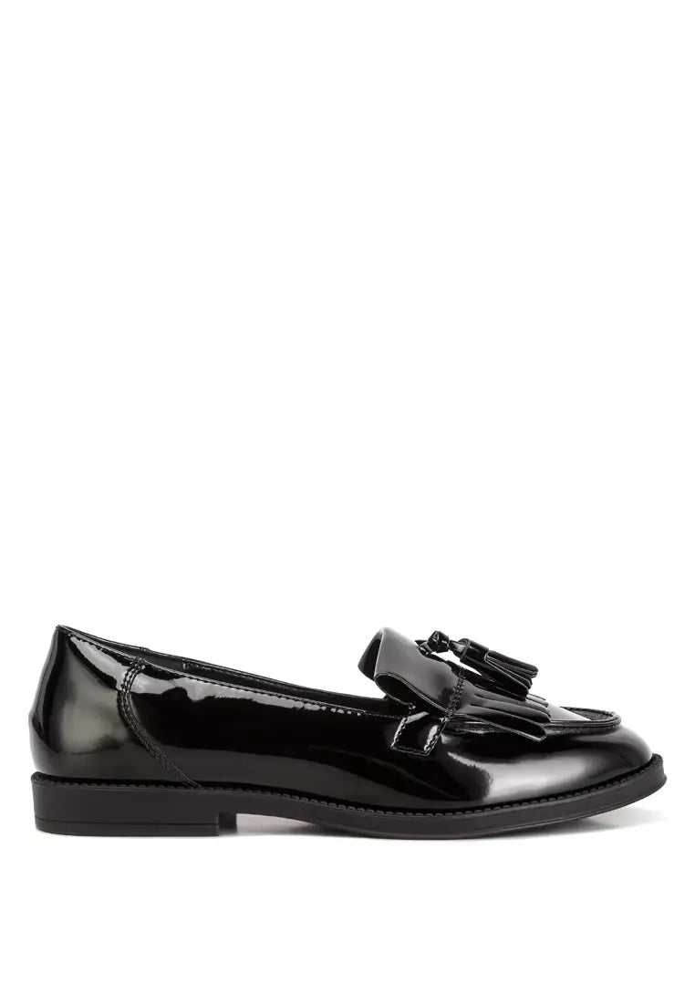 Black Tassel Detail Patent Loafers