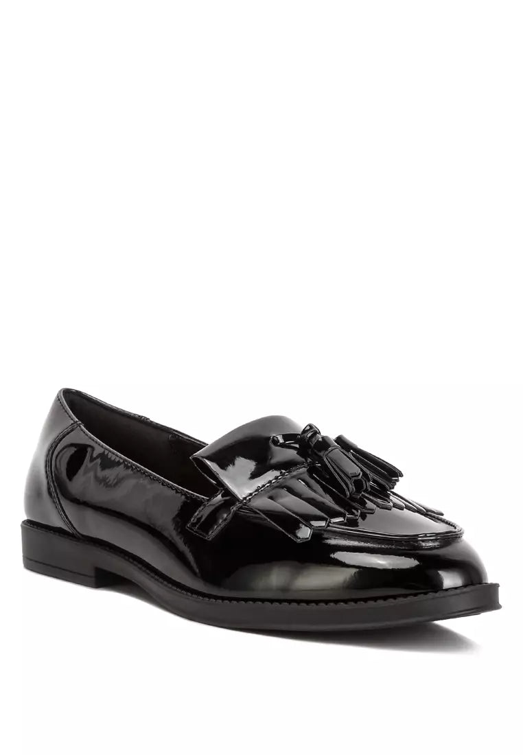 Black Tassel Detail Patent Loafers