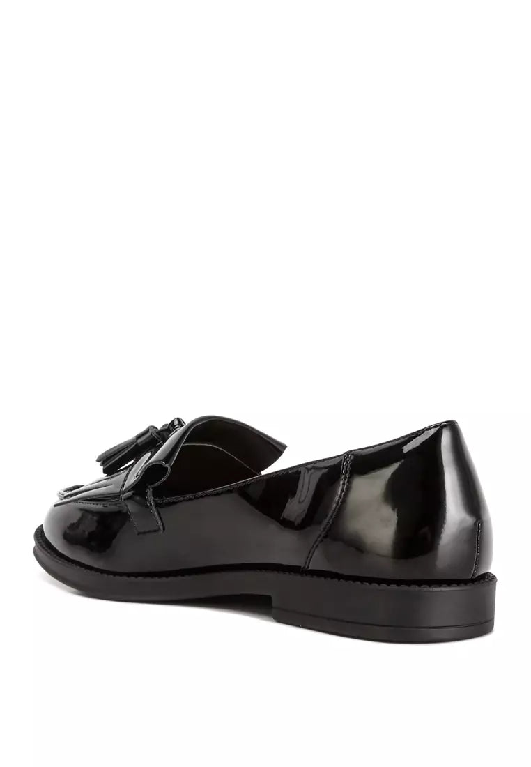 Black Tassel Detail Patent Loafers