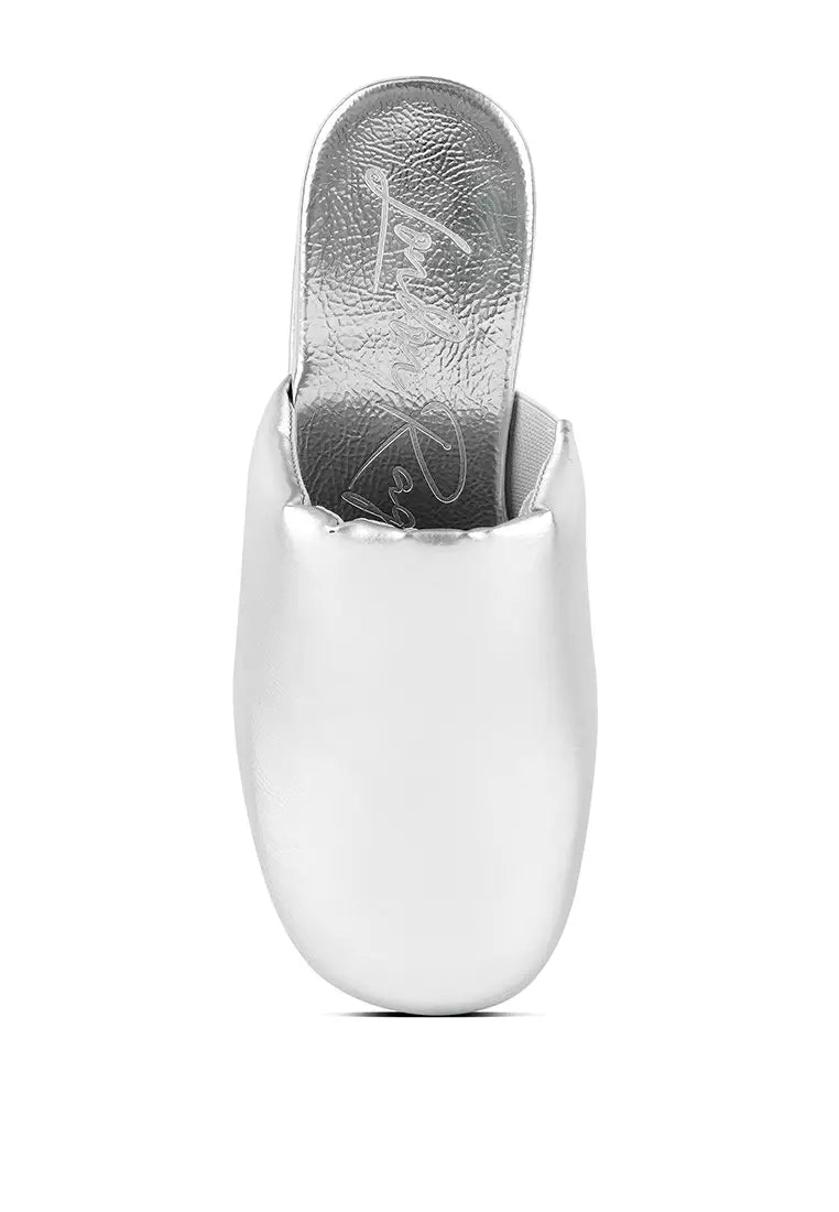 Silver Solid Platform Slip On Mules