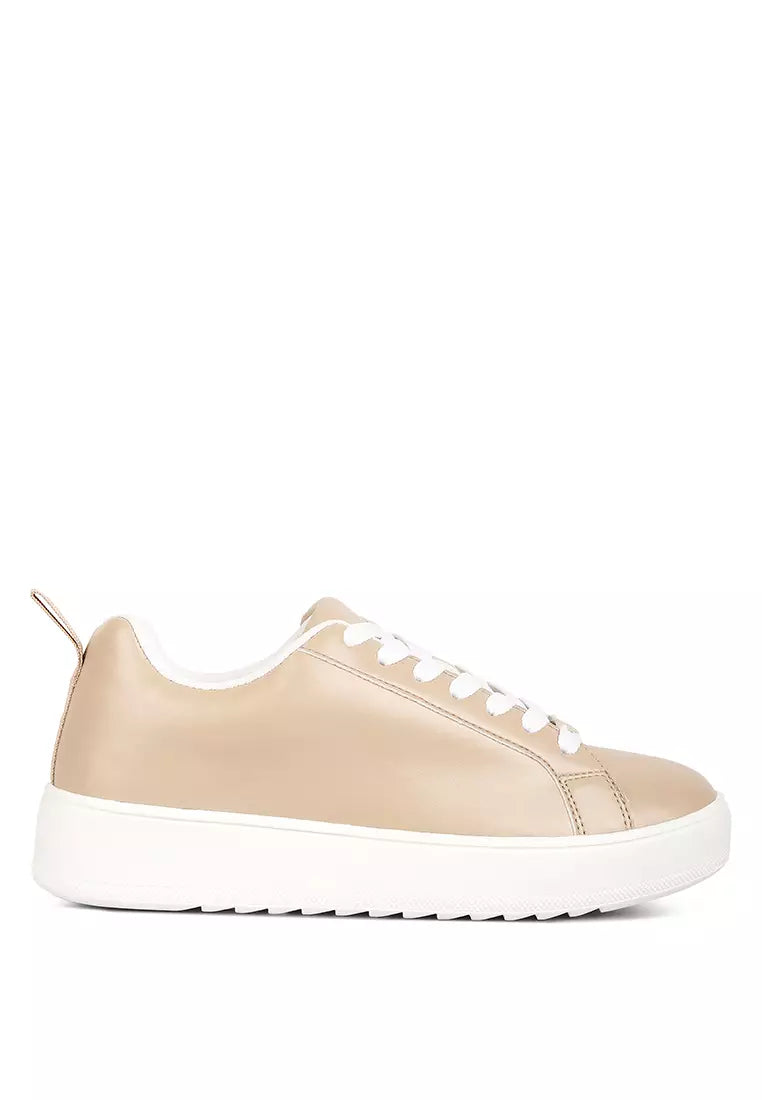 Taupe Faux Leather Sneakers