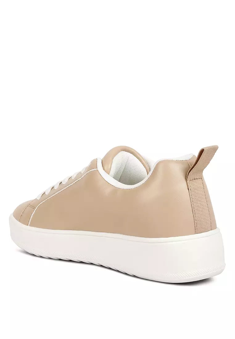 Taupe Faux Leather Sneakers