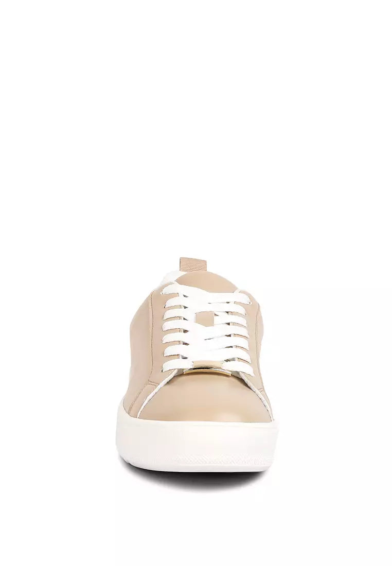 Taupe Faux Leather Sneakers