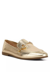 Metallic Faux Leather Loafers in Gold