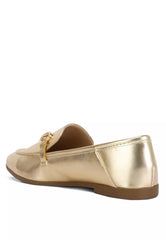 Metallic Faux Leather Loafers in Gold