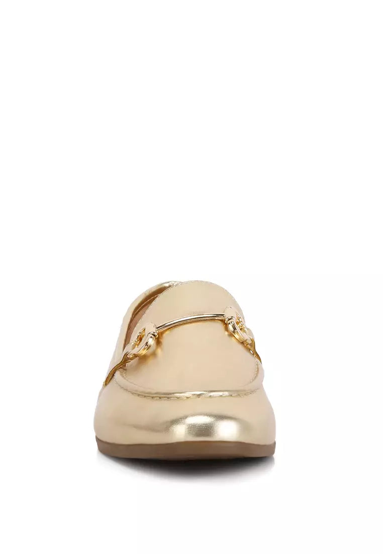 Metallic Faux Leather Loafers in Gold