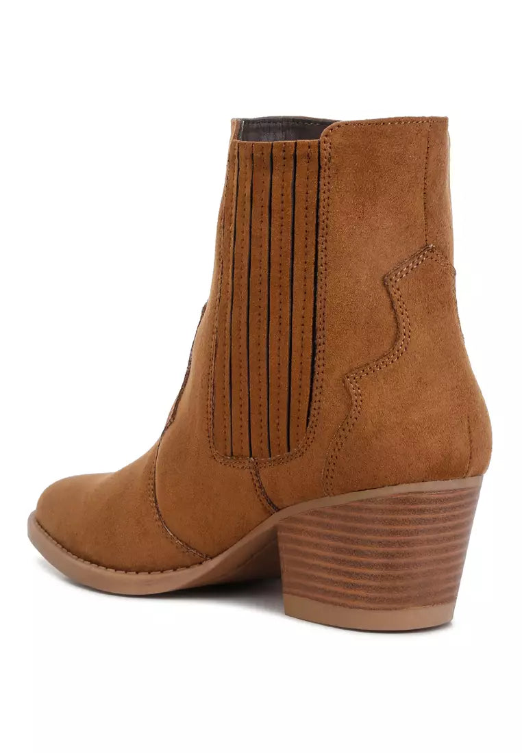 Tan Ankle Length Low Heel Cowboy Boots