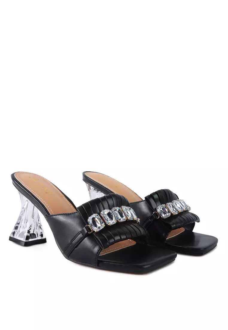 Black Clear Heel Jewel Sandal