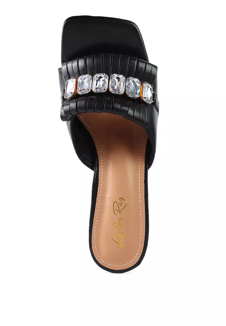 Black Clear Heel Jewel Sandal