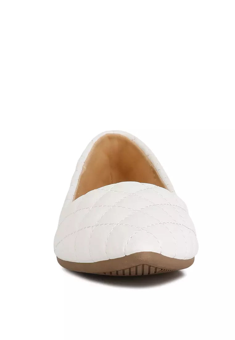 White Quilted Ballet Flats