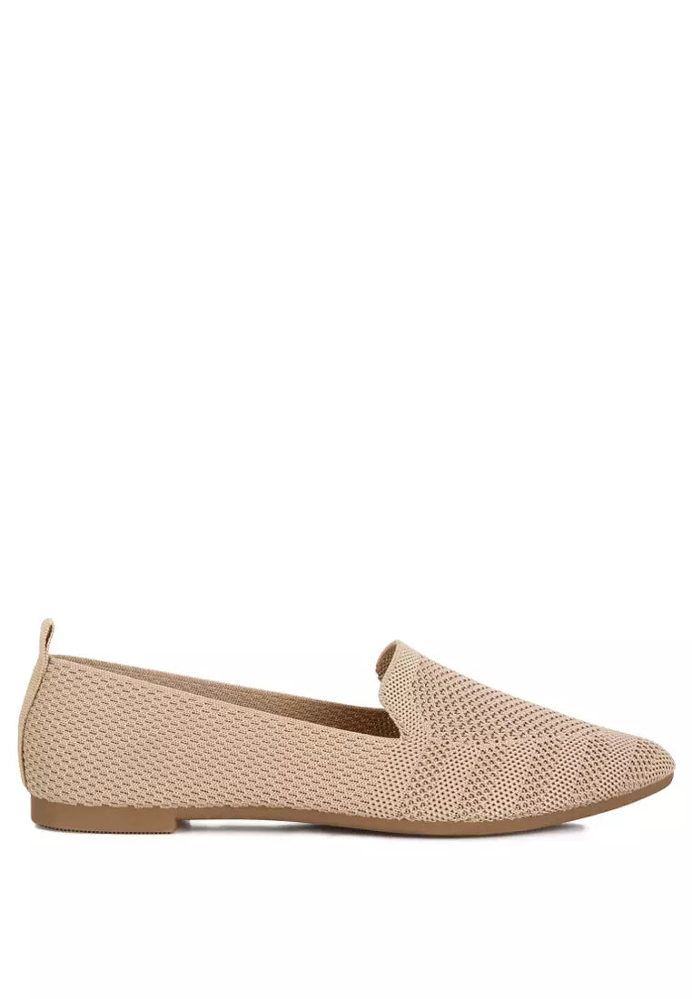 Knit Textile Solid Flats in Beige