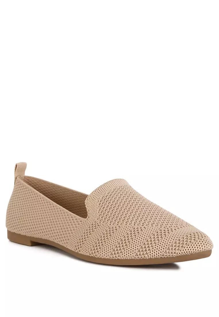 Knit Textile Solid Flats in Beige