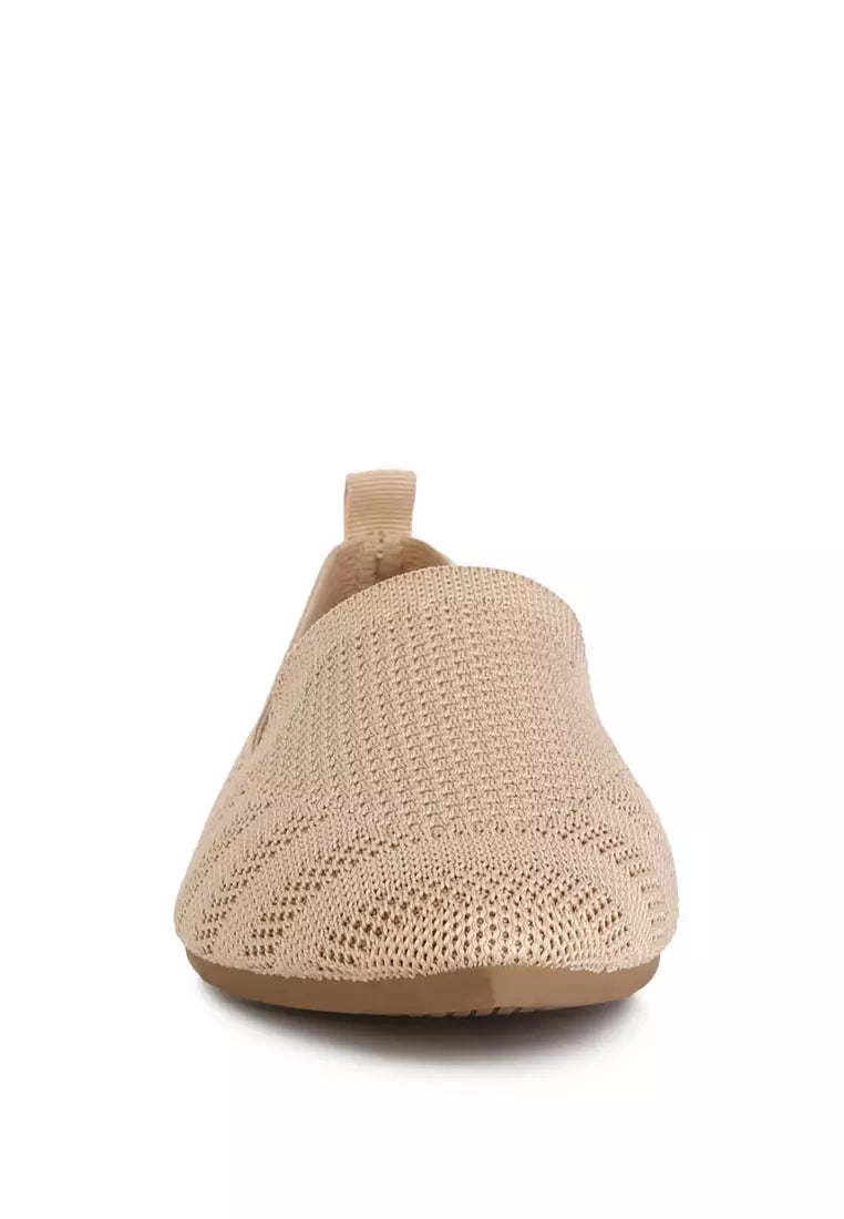 Knit Textile Solid Flats in Beige