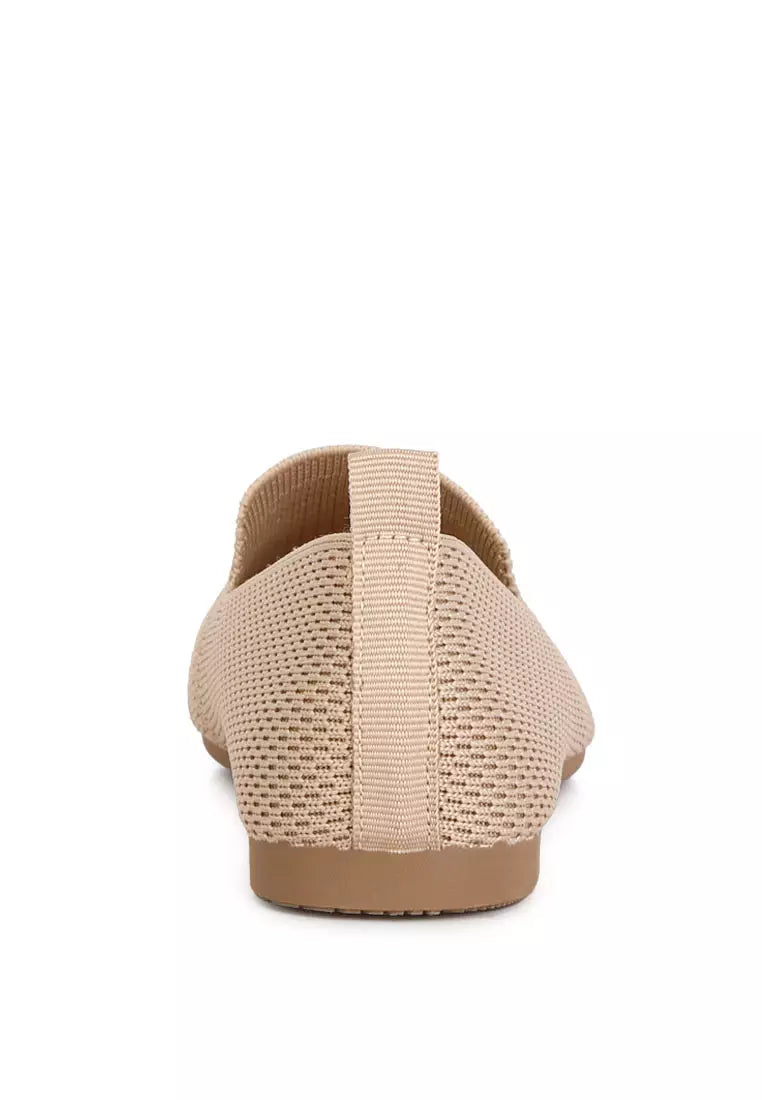 Knit Textile Solid Flats in Beige