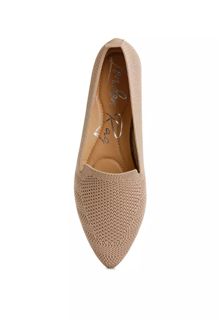 Knit Textile Solid Flats in Beige