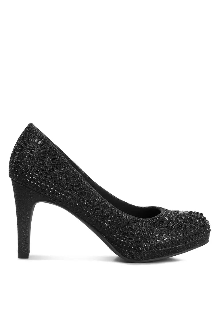 Jolly Exquisite Rhinestone-Embellished Stiletto Pumps In Black