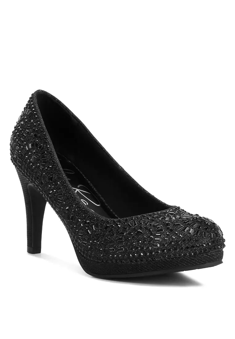 Jolly Exquisite Rhinestone-Embellished Stiletto Pumps In Black