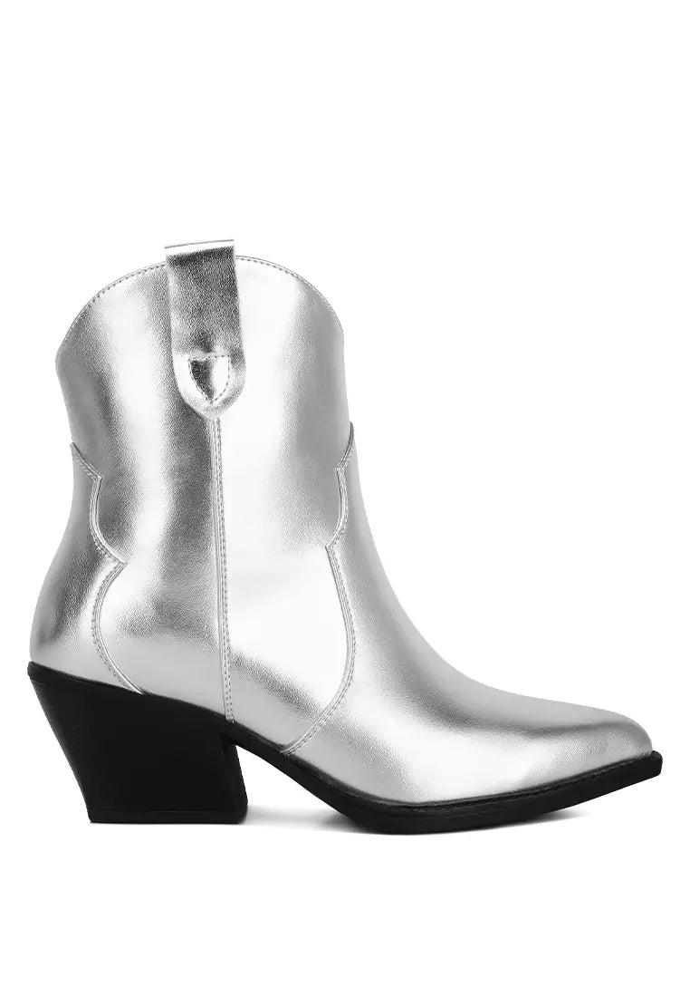 Ott Metallic Faux Leather Boots In Silver