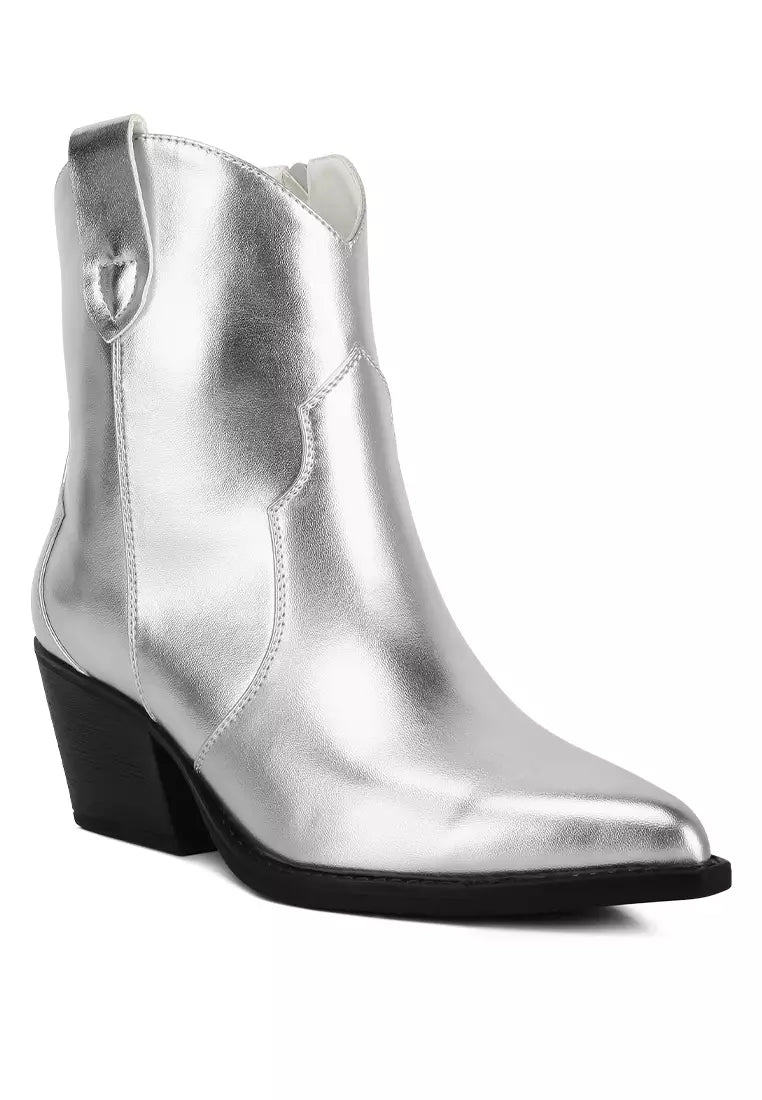 Ott Metallic Faux Leather Boots In Silver