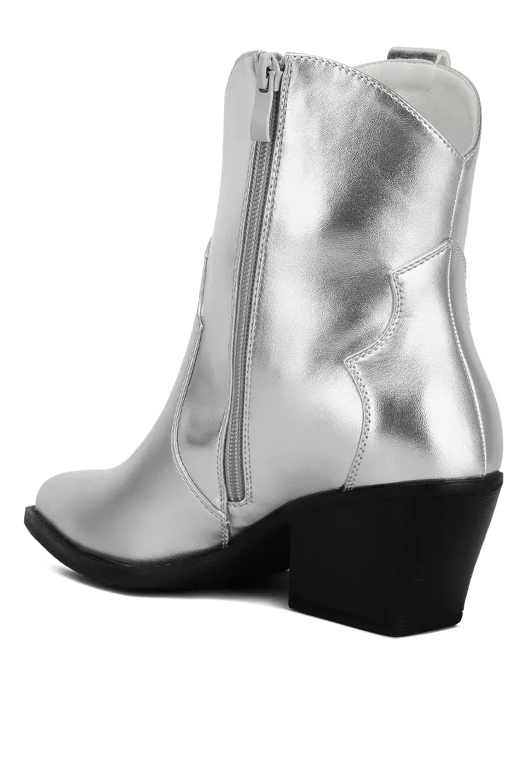 Ott Metallic Faux Leather Boots In Silver