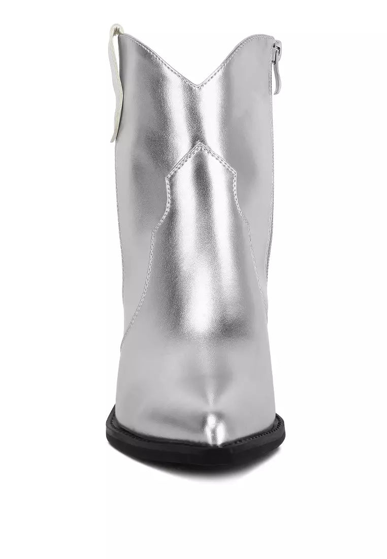 Ott Metallic Faux Leather Boots In Silver