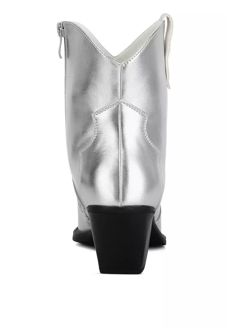 Ott Metallic Faux Leather Boots In Silver