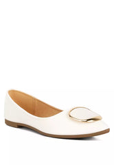 Brooch Detail Ballet Flats In White