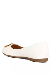 Brooch Detail Ballet Flats In White