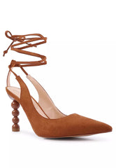 Brown Faux Suede Cut Out Heel Laceup Sandals