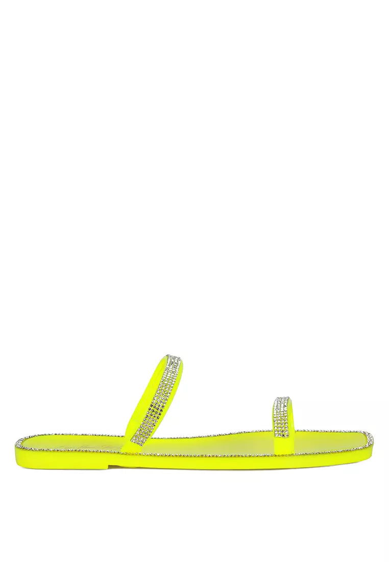 Neon Diamante Detail Jelly Flats