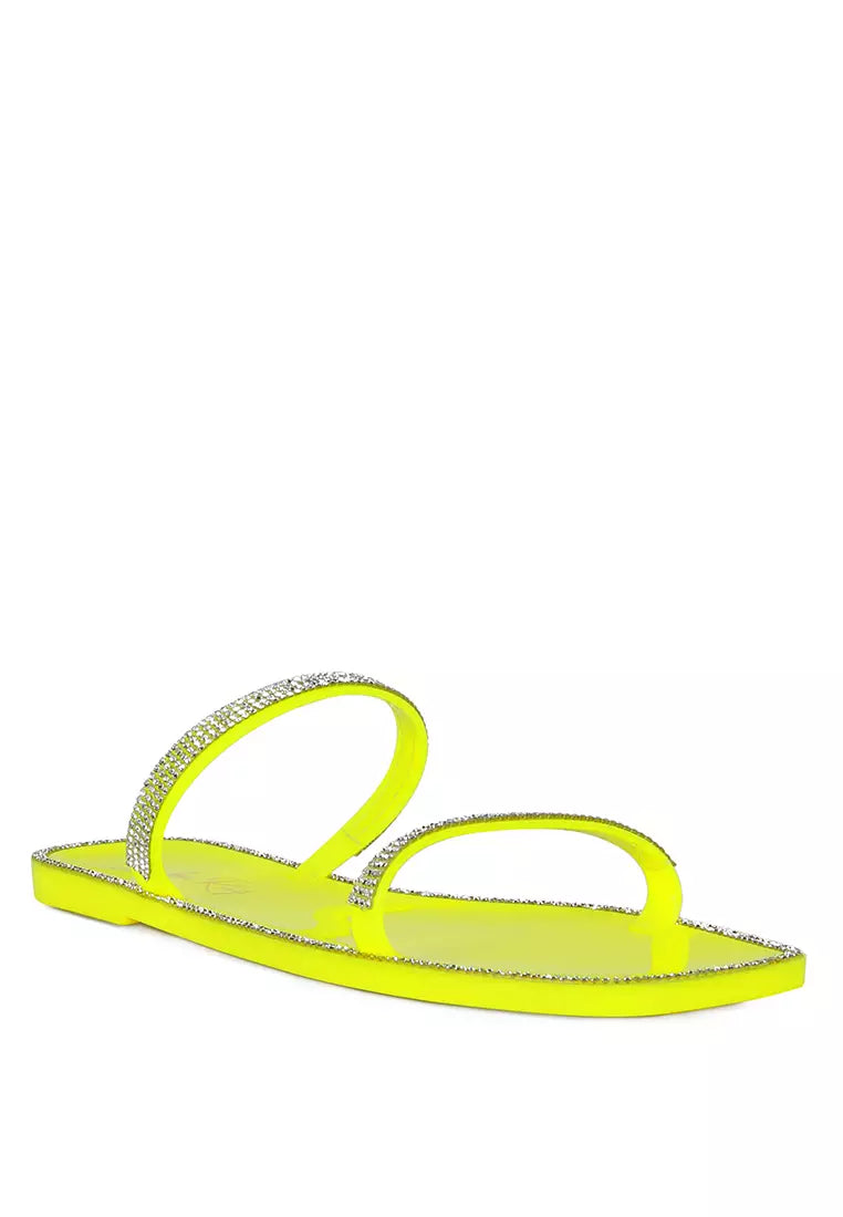 Neon Diamante Detail Jelly Flats