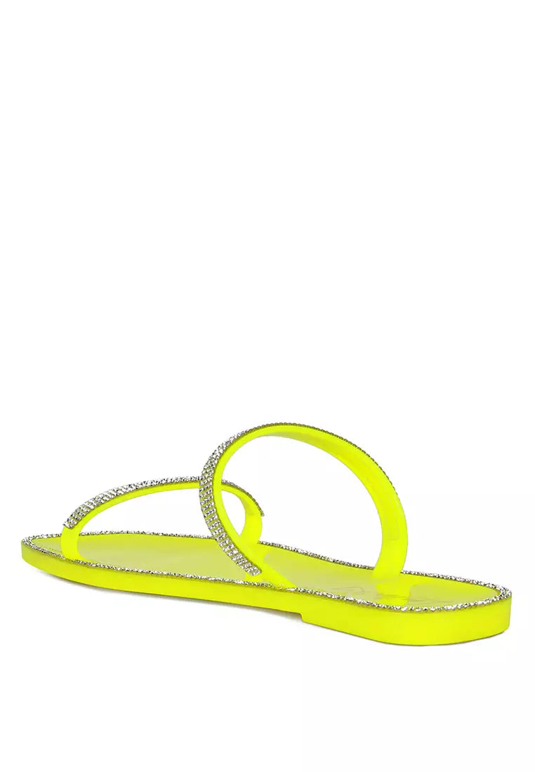 Neon Diamante Detail Jelly Flats