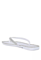 White Diamante Stud Detail Thong Flats