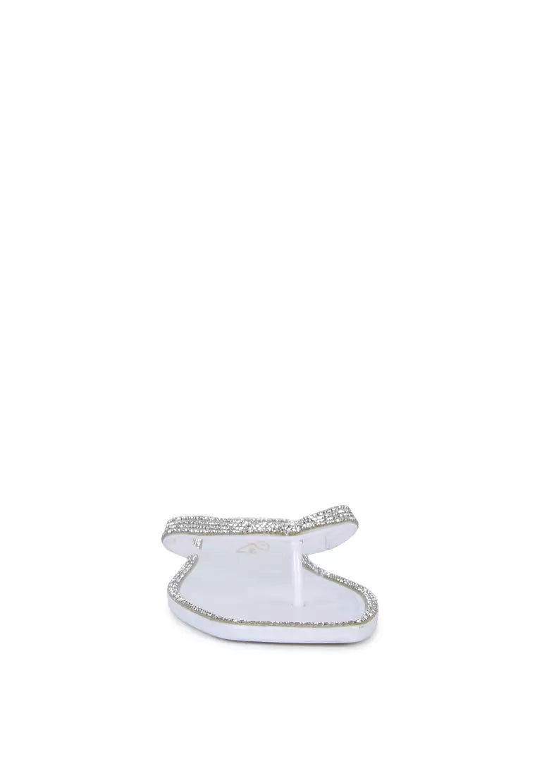 White Diamante Stud Detail Thong Flats