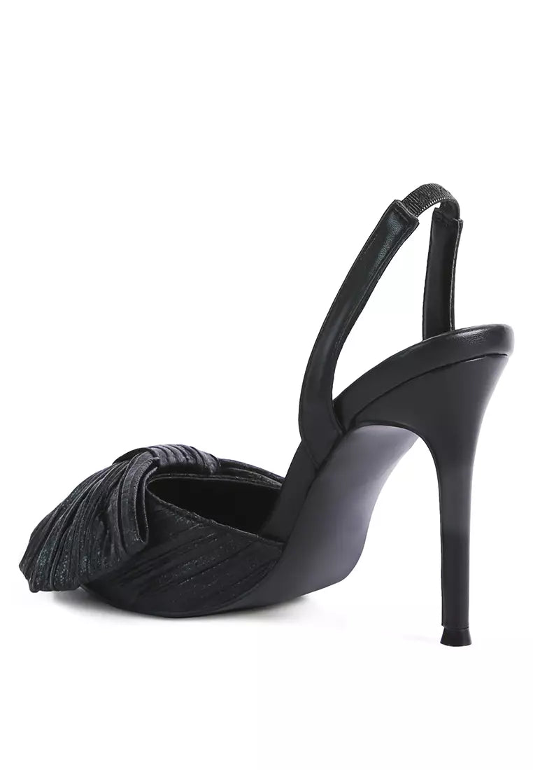 Black High Heeled Bow Slingback Sandals