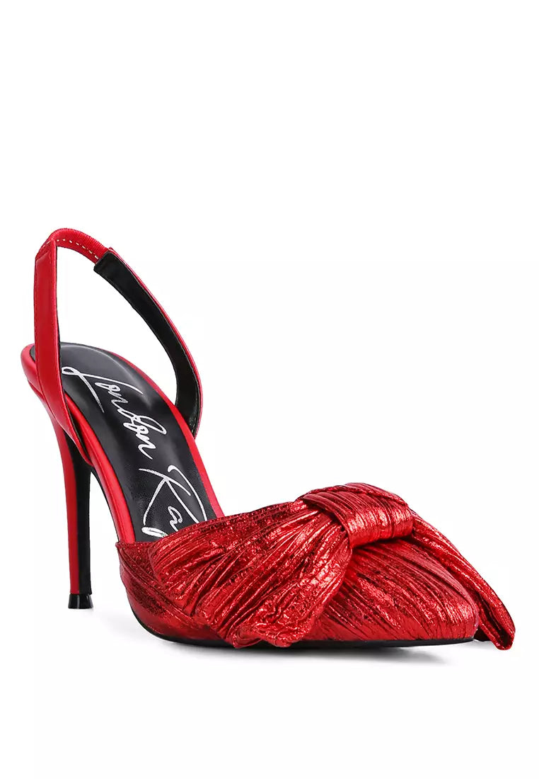 Red High Heeled Bow Slingback Sandals