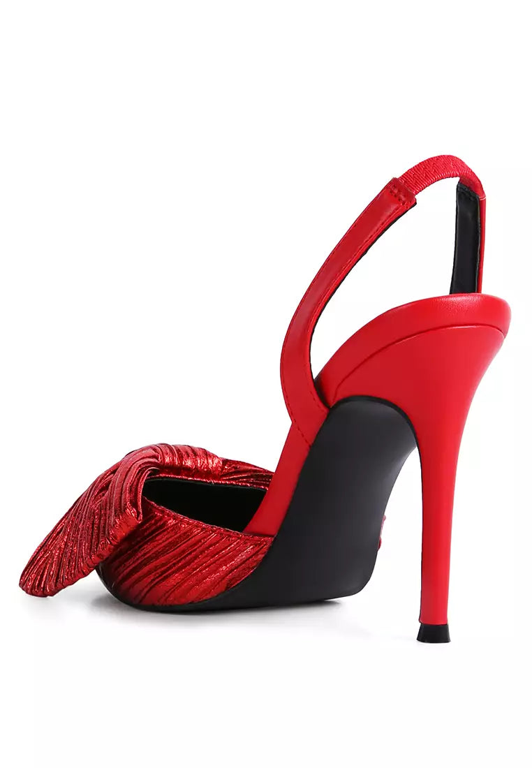 Red High Heeled Bow Slingback Sandals