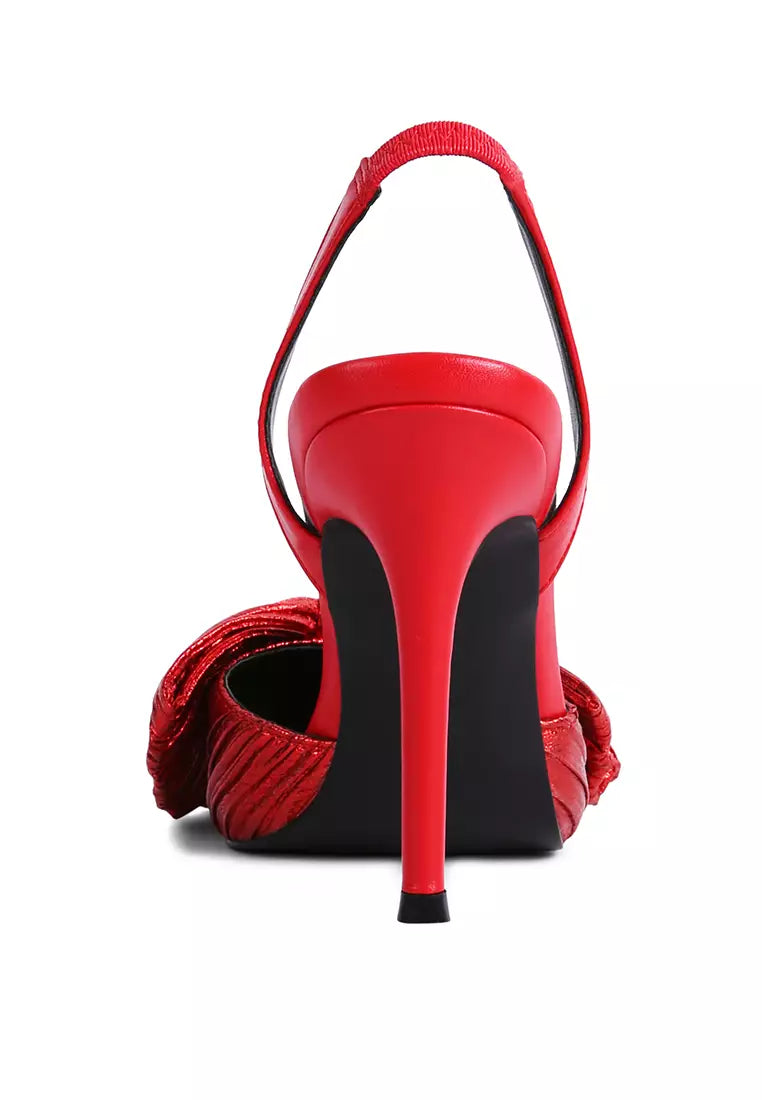 Red High Heeled Bow Slingback Sandals