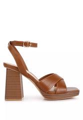 Tan Stacked Block Heel Sandals