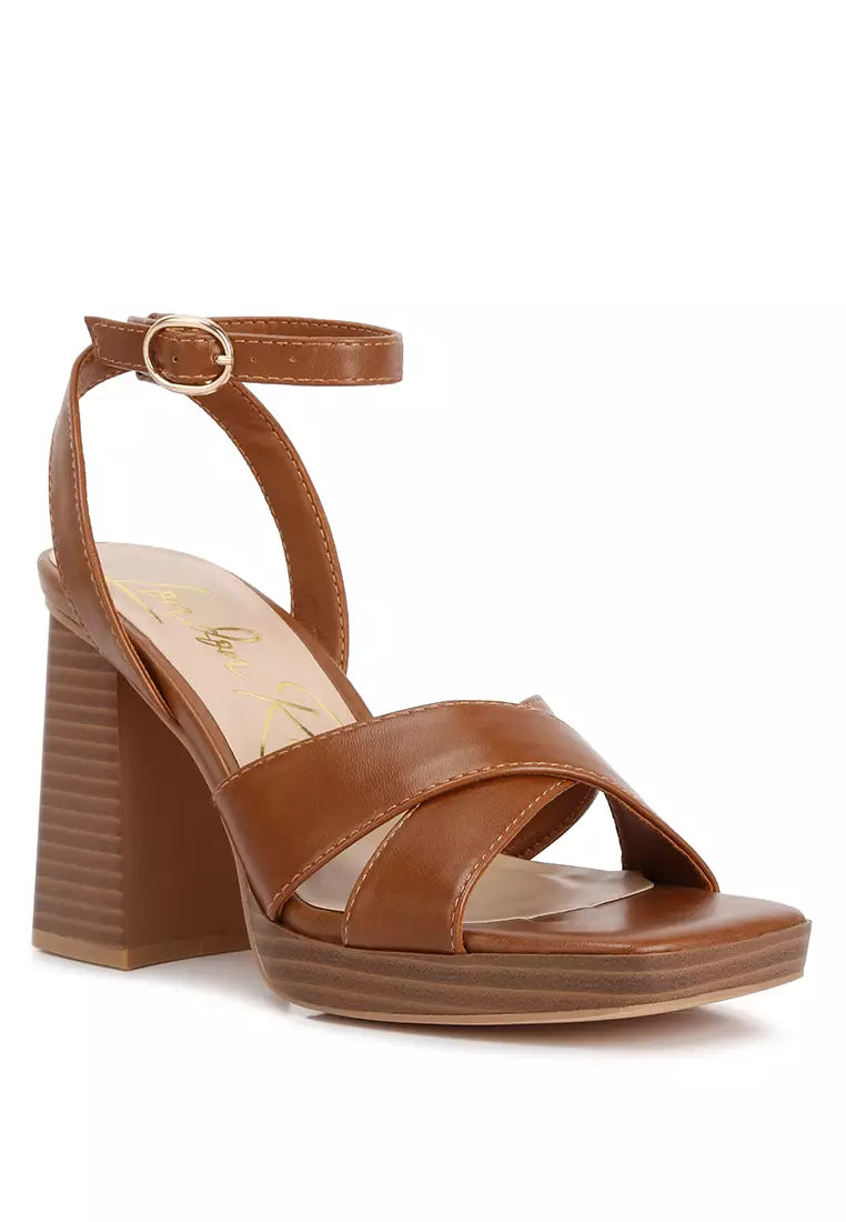 Tan Stacked Block Heel Sandals