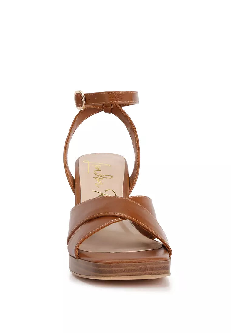 Tan Stacked Block Heel Sandals