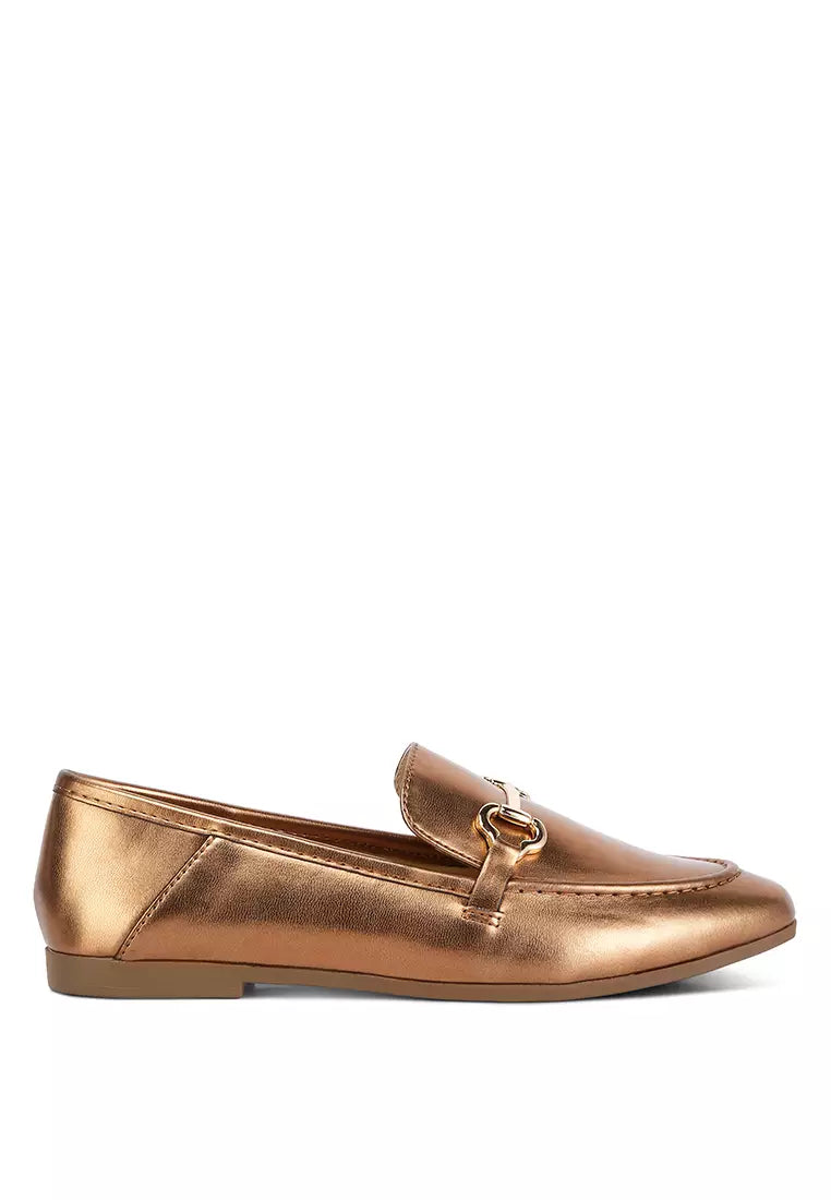 Metallic Faux Leather Loafers in Bronze