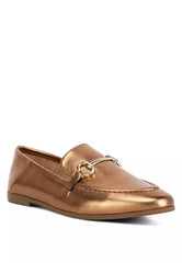 Metallic Faux Leather Loafers in Bronze