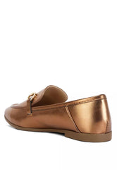 Metallic Faux Leather Loafers in Bronze