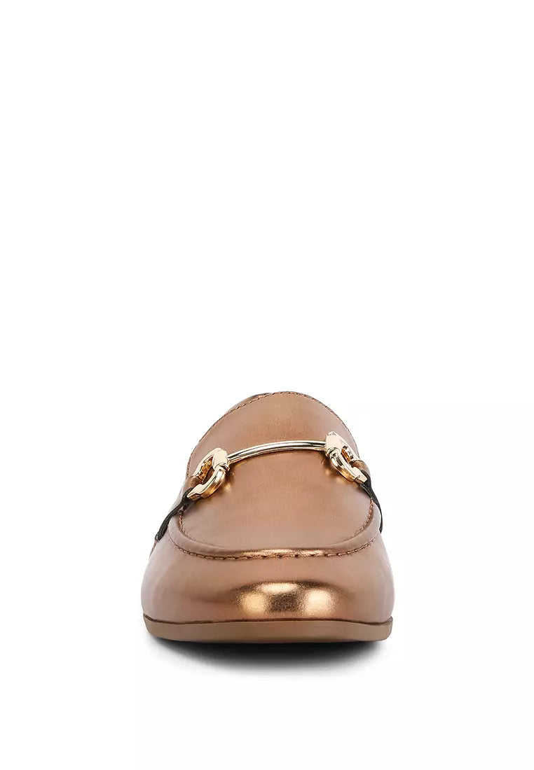 Metallic Faux Leather Loafers in Bronze