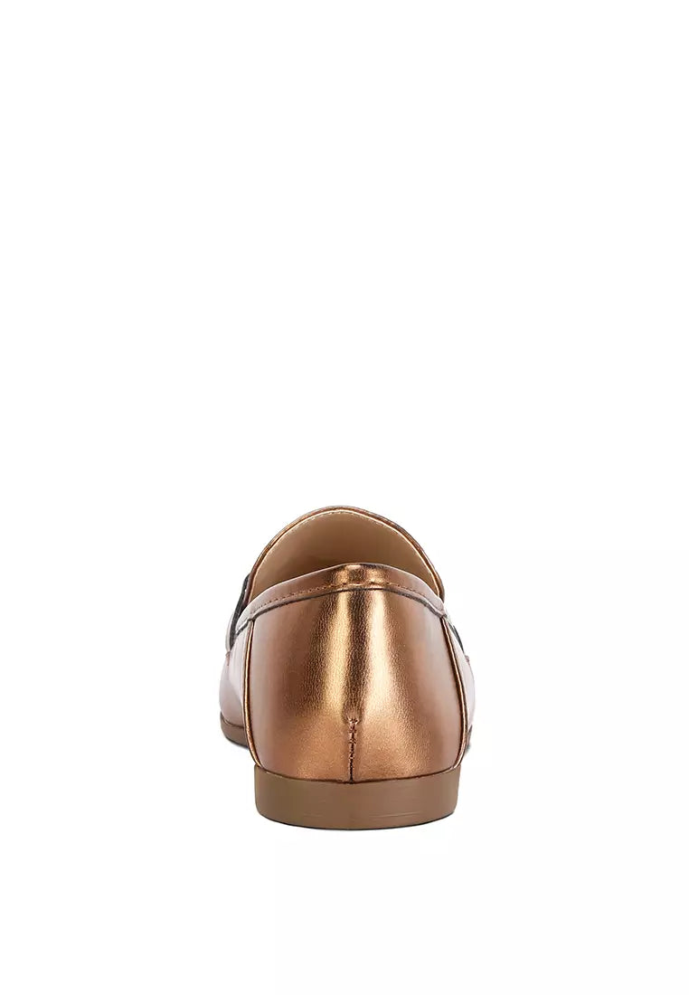 Metallic Faux Leather Loafers in Bronze