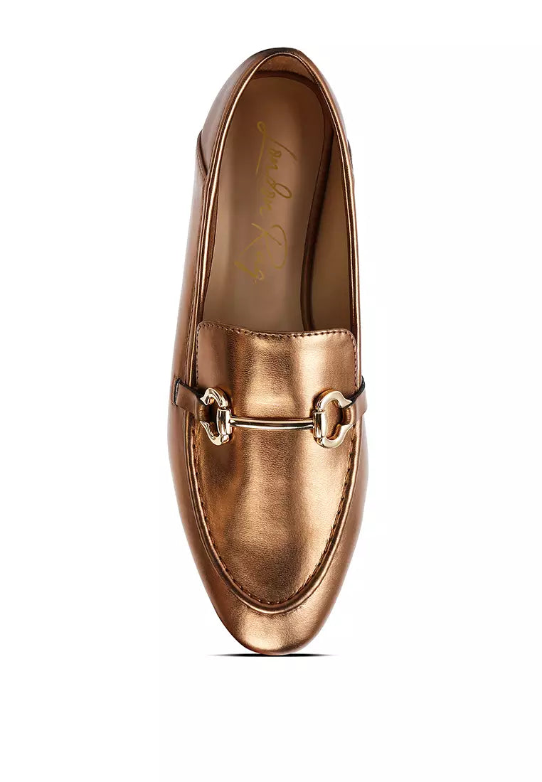 Metallic Faux Leather Loafers in Bronze