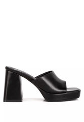 Black Flared Block Heel Sandals